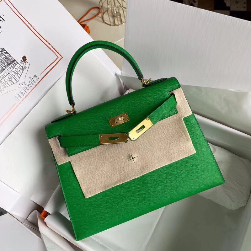 Hermes Kelly 28cm Handbag Shoulder Bag in Green Bombou Epsom Leather